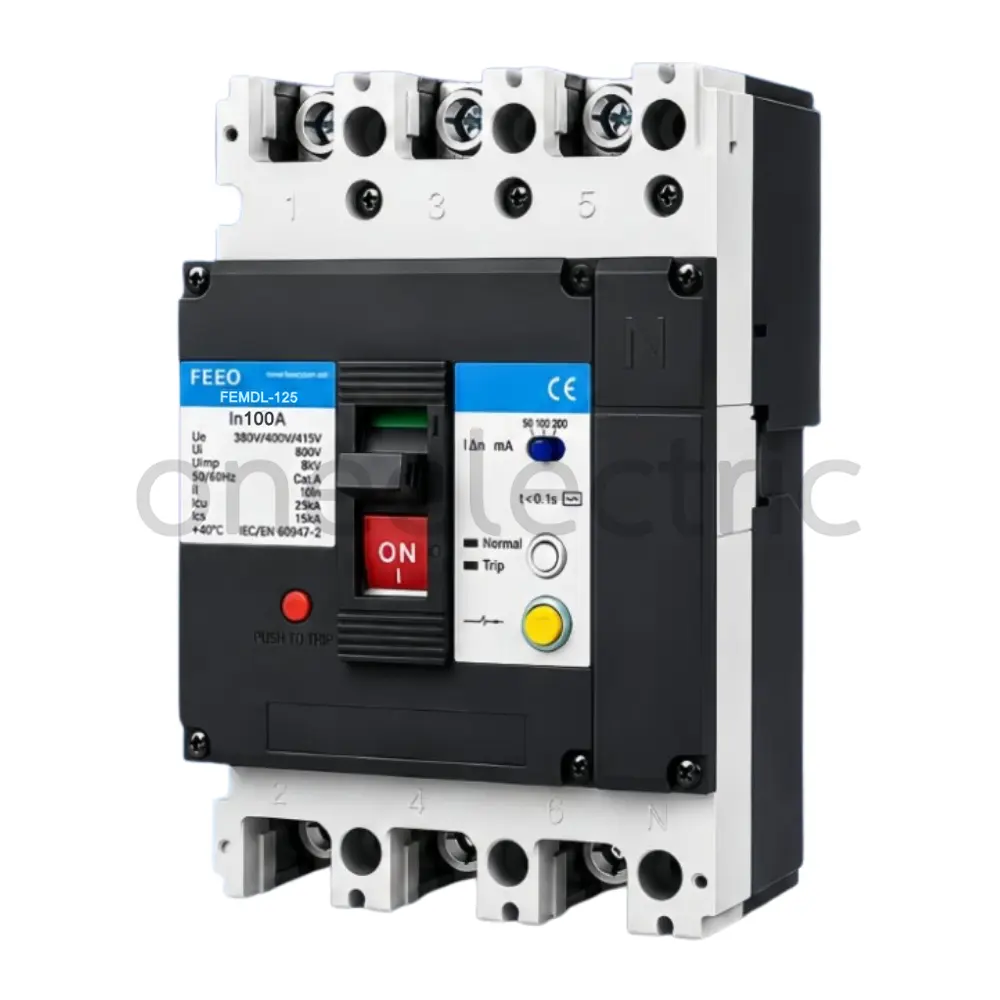 FEEO FEMDL-125 เบรกเกอร์ กันดูด RCBO 3P+N 50.100.200mA 100A
