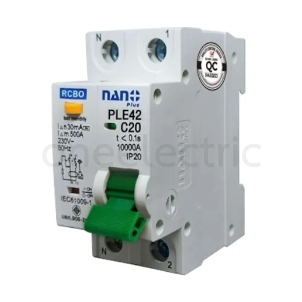 NANO PLE42C20 เซอร์กิตเบรกเกอร์ กันดูด RCBO 2P 20A 30mA 6KA