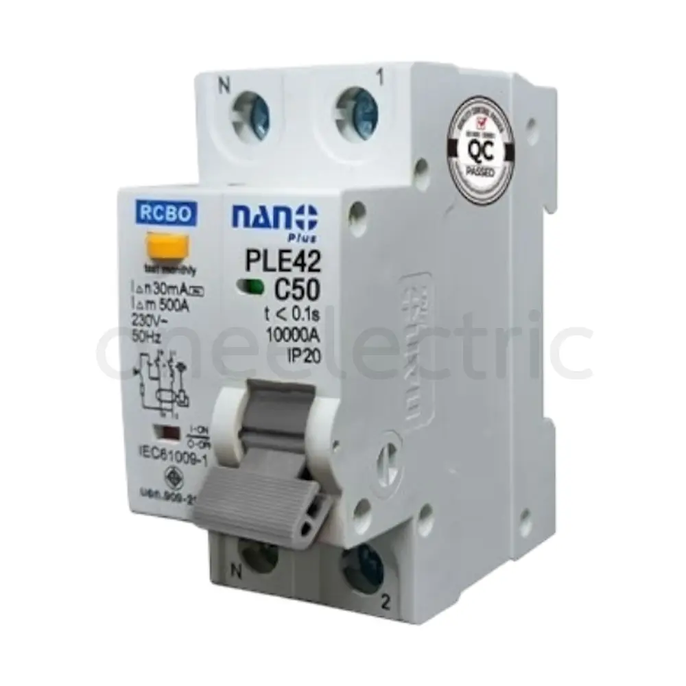 NANO PLE42C50 เซอร์กิตเบรกเกอร์ กันดูด RCBO 2P 50A 30mA 6KA