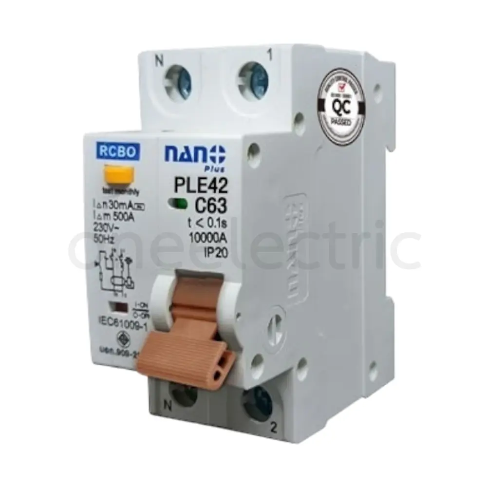 NANO PLE42C63 เซอร์กิตเบรกเกอร์ กันดูด RCBO 2P 63A 30mA 6KA