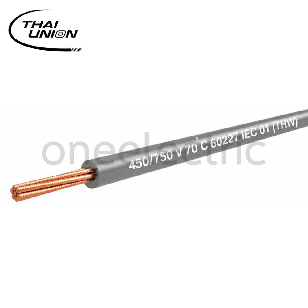 สายไฟ 60227 IEC01 THW 1x1.5 THAI UNION ไทยยูเนี่ยน (ม้วน 90เมตร) สีเทา