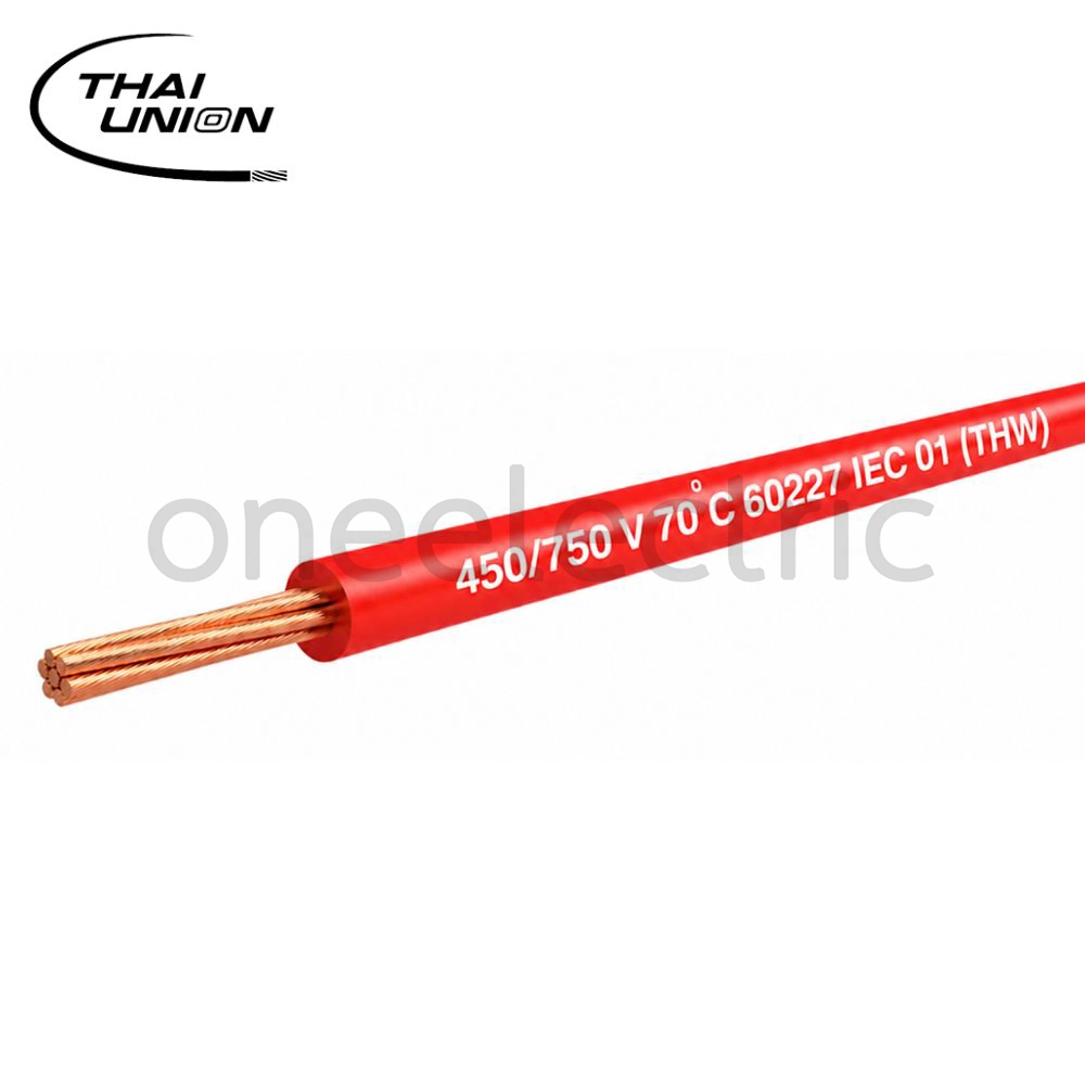 สายไฟ 60227 IEC01 THW 1x1.5 THAI UNION ไทยยูเนี่ยน (ม้วน 90เมตร) สีแดง