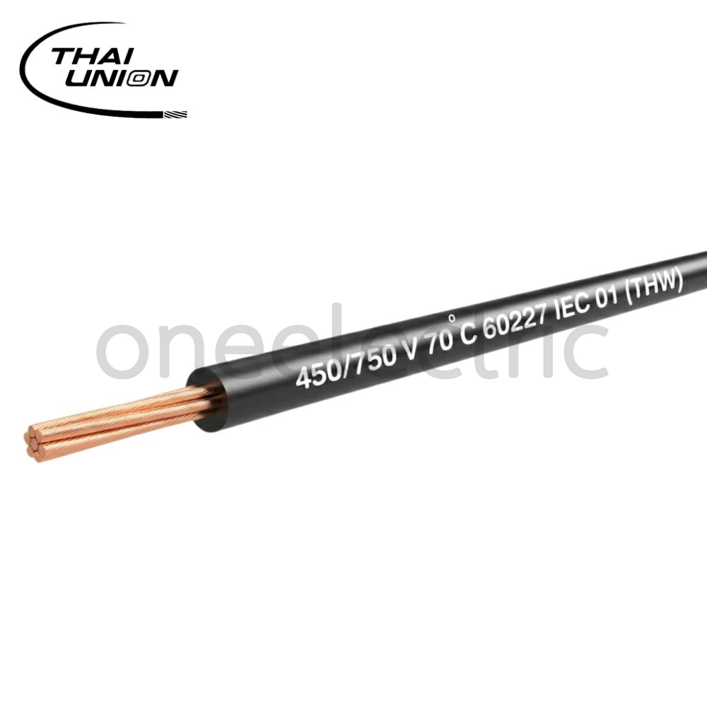 สายไฟ 60227 IEC01 THW 1x1.5 THAI UNION ไทยยูเนี่ยน (ม้วน = 90เมตร) สีดำ