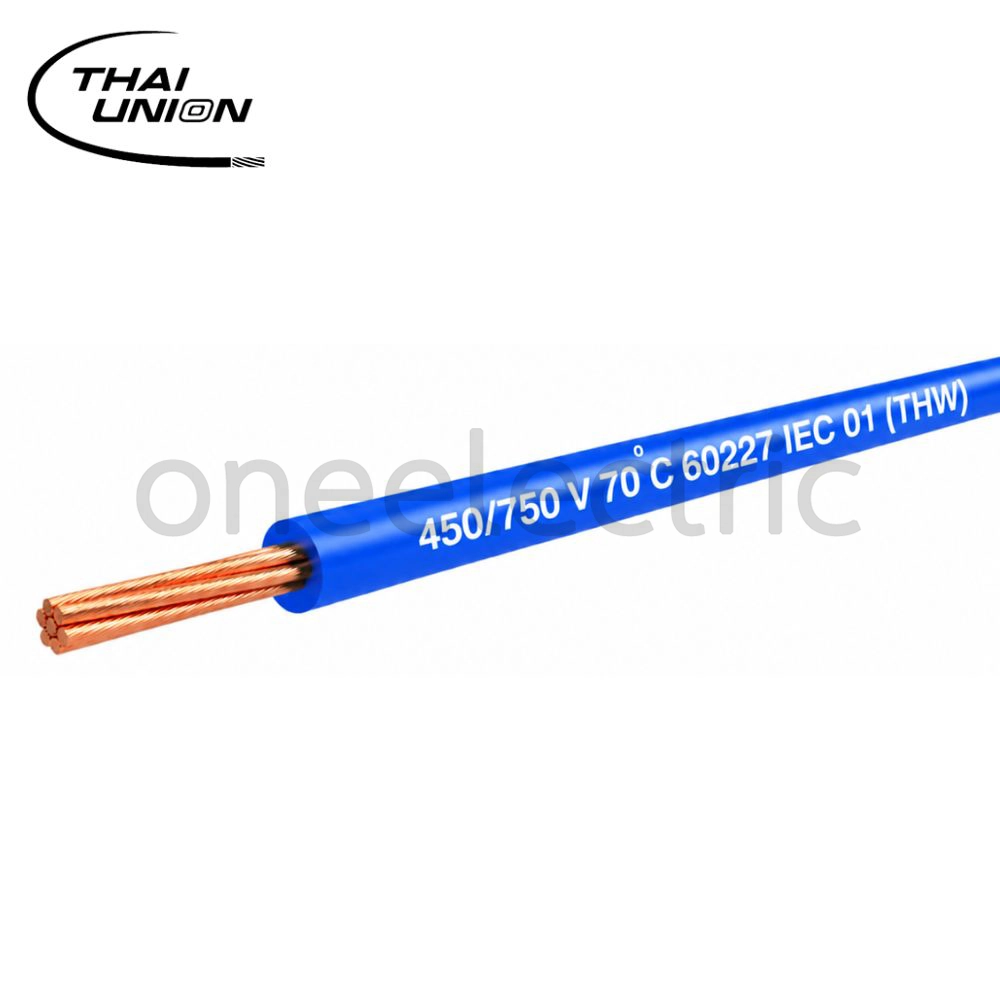 สายไฟ 60227 IEC01 THW 1x2.5 THAI UNION ไทยยูเนี่ยน (ม้วน 90เมตร) สีฟ้า