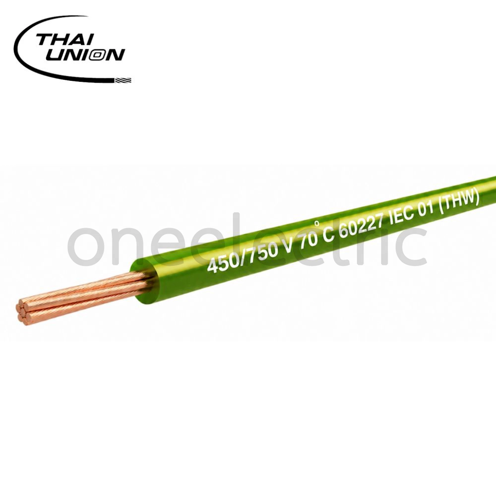 สายไฟ 60227 IEC01 THW 1x2.5 THAI UNION ไทยยูเนี่ยน (ม้วน 90เมตร) สีเขียว/เหลือง