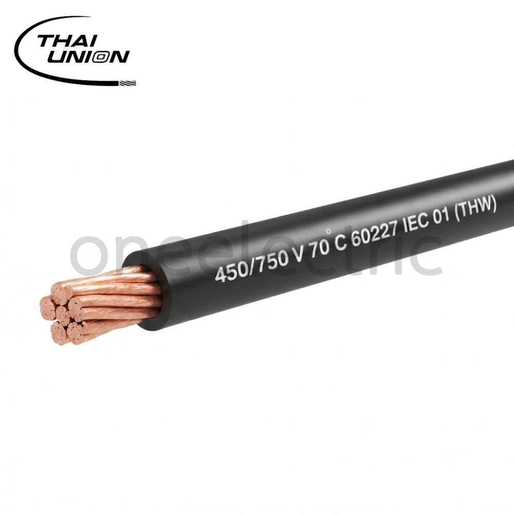 สายไฟ 60227 IEC01 THW 1x50 THAI UNION ไทยยูเนี่ยน (ม้วน = 90เมตร) สีดำ