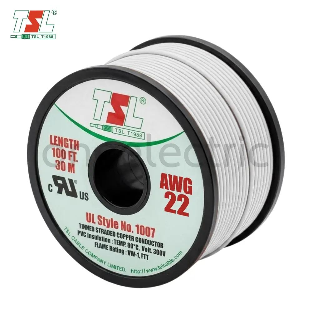 สายไฟ UL1007 22AWG (ม้วน = 30เมตร) สีขาว