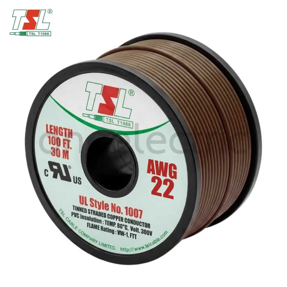 สายไฟ UL1007 22AWG (ม้วน = 30เมตร) สีน้ำตาล