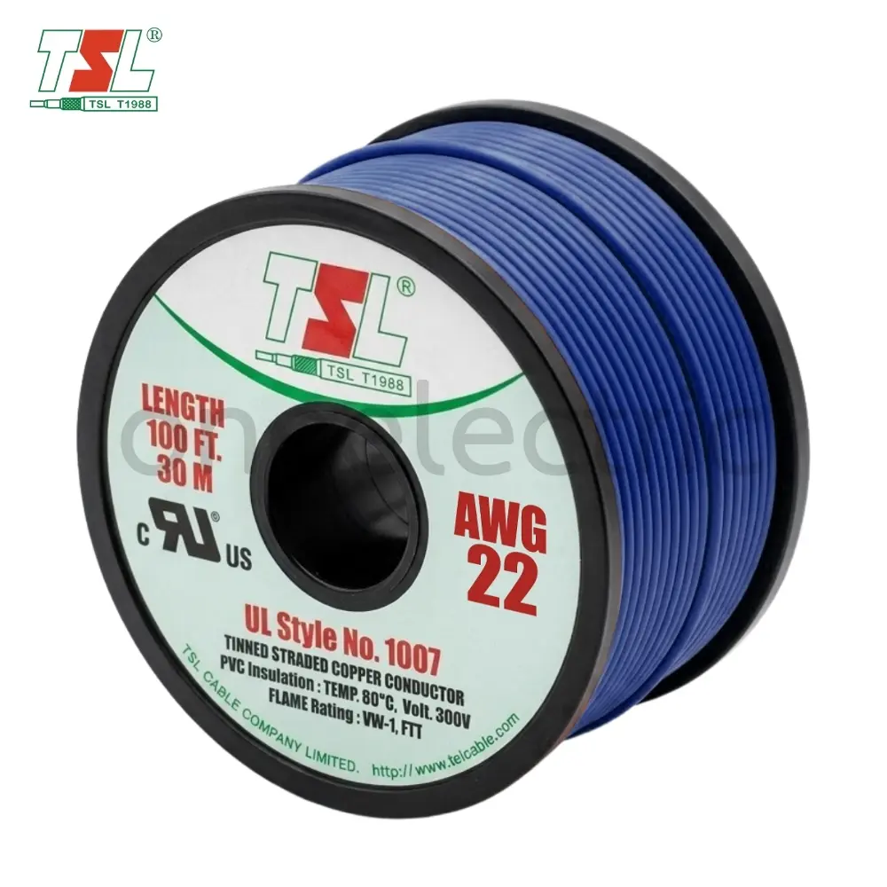 สายไฟ UL1007 22AWG (ม้วน = 30เมตร) สีน้ำเงิน