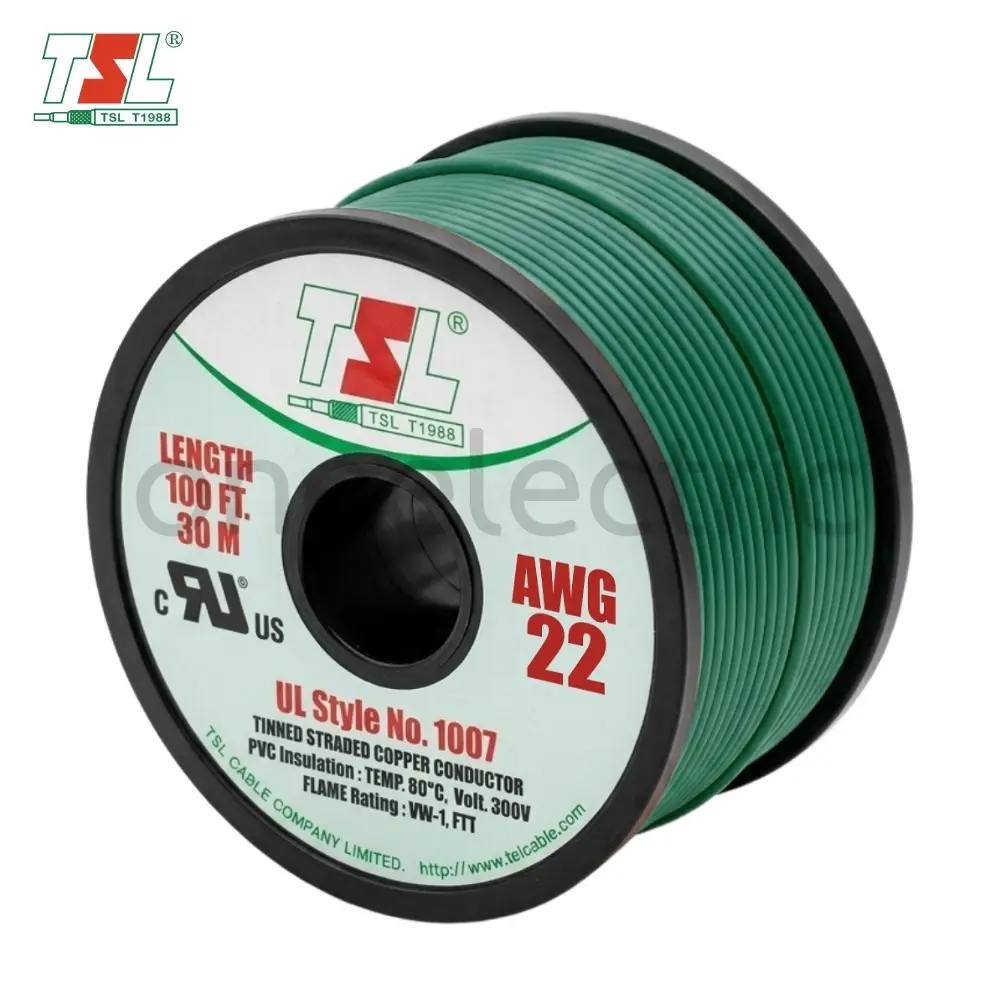 สายไฟ UL1007 22AWG (ม้วน = 30เมตร) สีเขียว