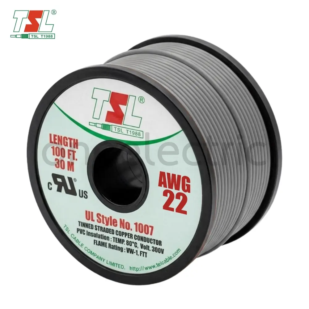 สายไฟ UL1007 22AWG (ม้วน = 30เมตร) สีเทา