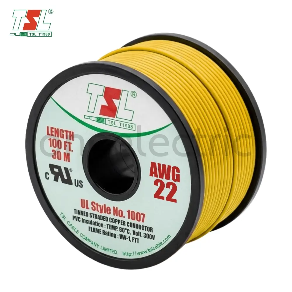 สายไฟ UL1007 22AWG (ม้วน = 30เมตร) สีเหลือง