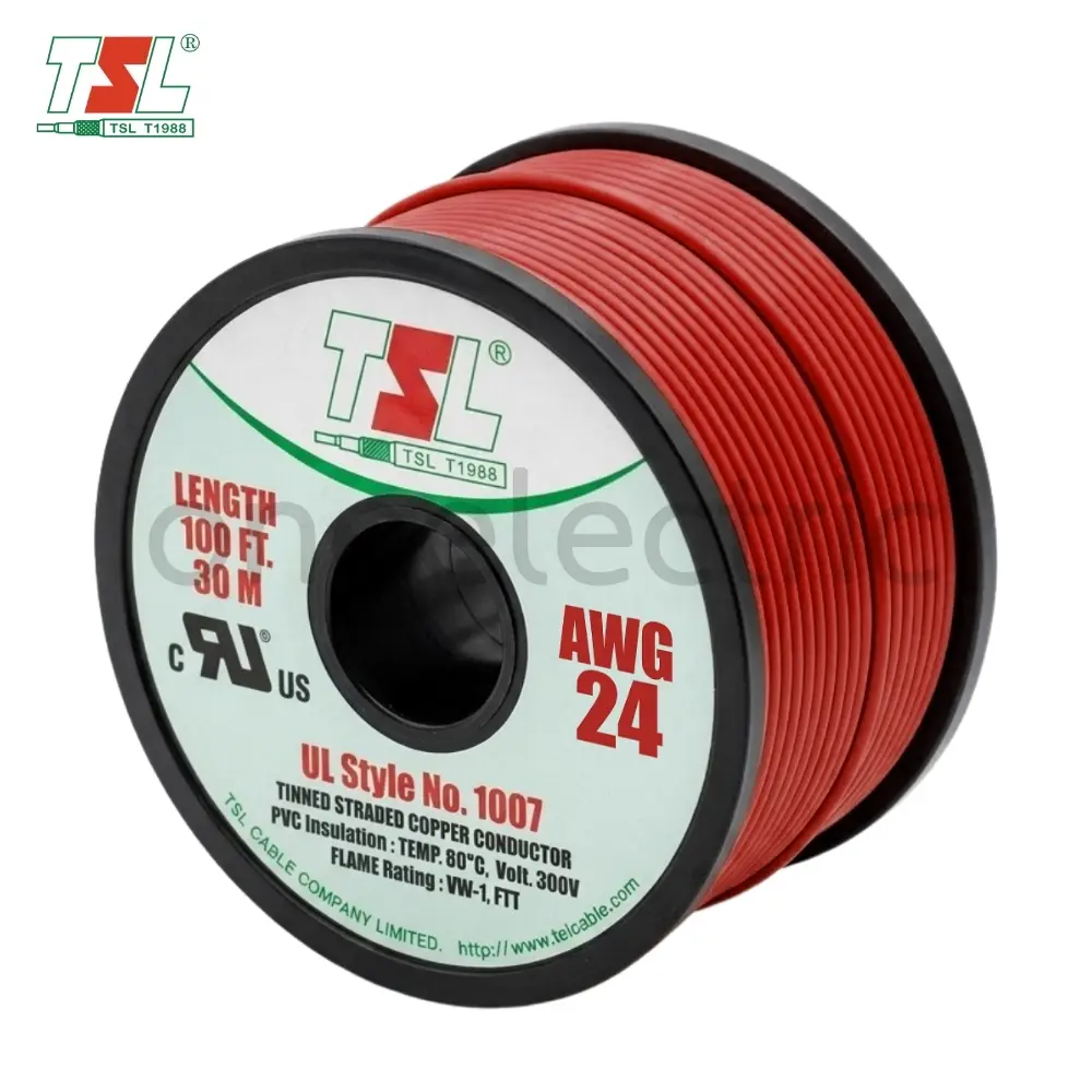 สายไฟ UL1007 24AWG (ม้วน = 30เมตร) สีแดง