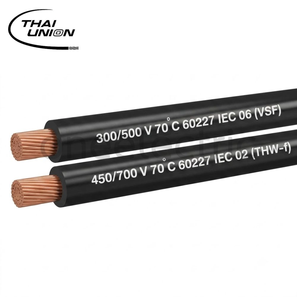 สายไฟ VSF THW(f) 1x10 THAI UNION ไทยยูเนี่ยน (ม้วน = 100เมตร) สีดำ